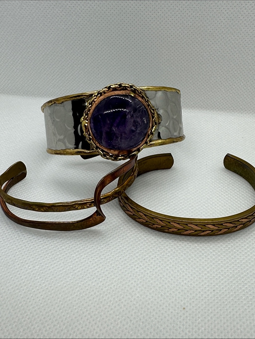 Handcrafted Purple Gemstone Mixed-Metal Copper Cuff Bracelets